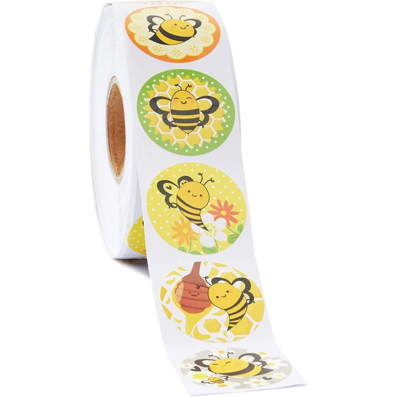 BLUE PANDA Bee Sticker Roll - 1000 Count, 1.5 in Round, Multicolor - Self-Adhesive Bumblebee Stickers for Classroom Rewards & Crafts - Image 1